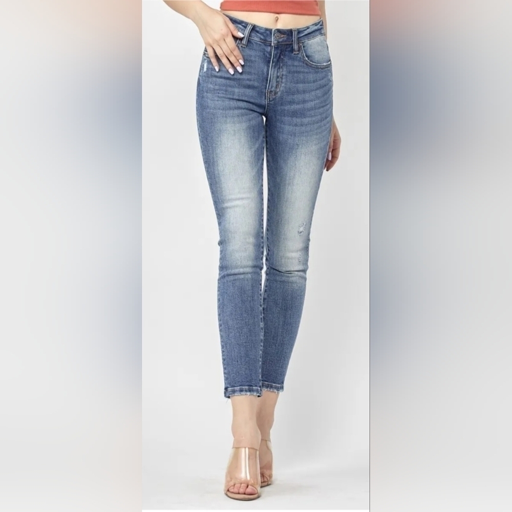 RISEN Mid Rise Medium Wash Classic Skinny Jeans Stretch Denim Office 1/25